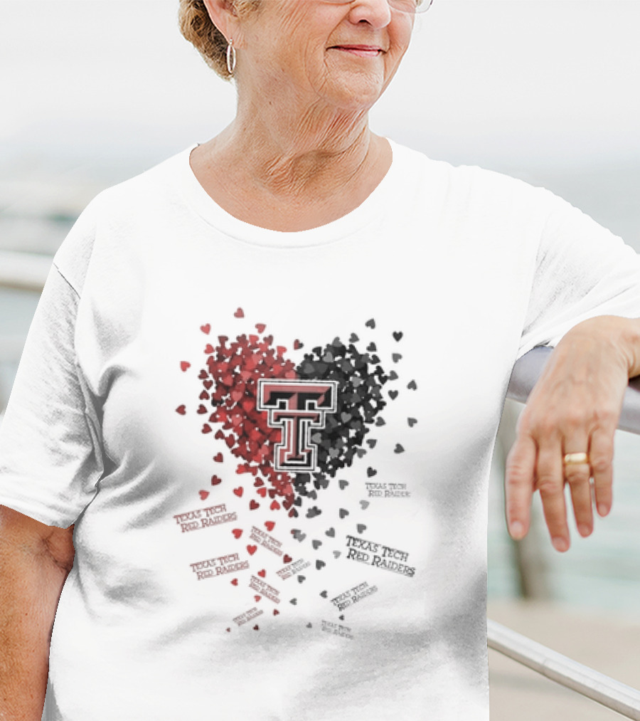 Heart Of Texas Tech Red Raiders With Iconic Double T Logo And Hearts T-Shirt