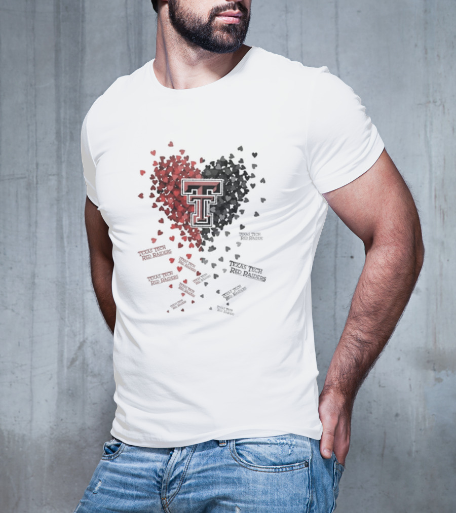Heart Of Texas Tech Red Raiders With Iconic Double T Logo And Hearts T-Shirt