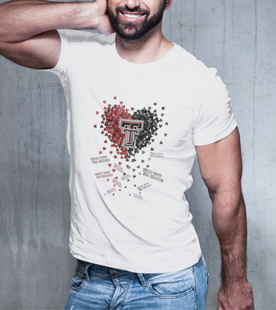 Heart Of Texas Tech Red Raiders With Iconic Double T Logo And Hearts T-Shirt