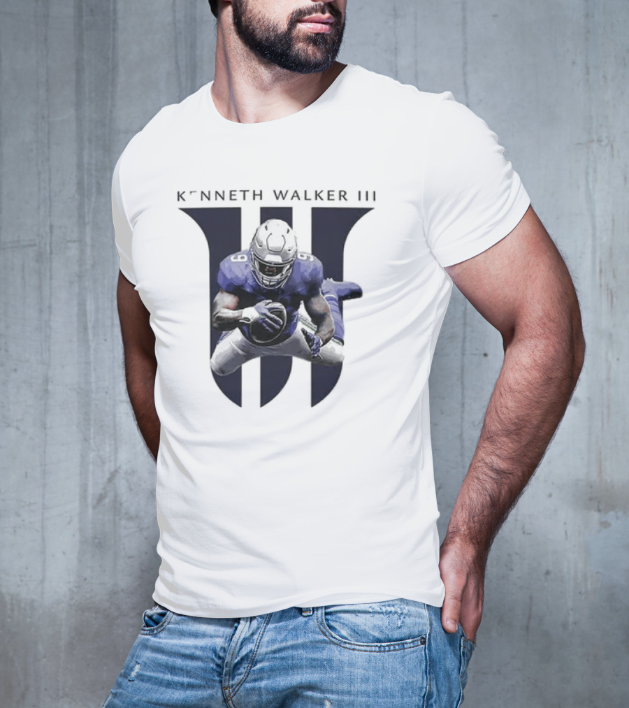 Kenneth Walker III Football Jump In Blue Uniform T-Shirt