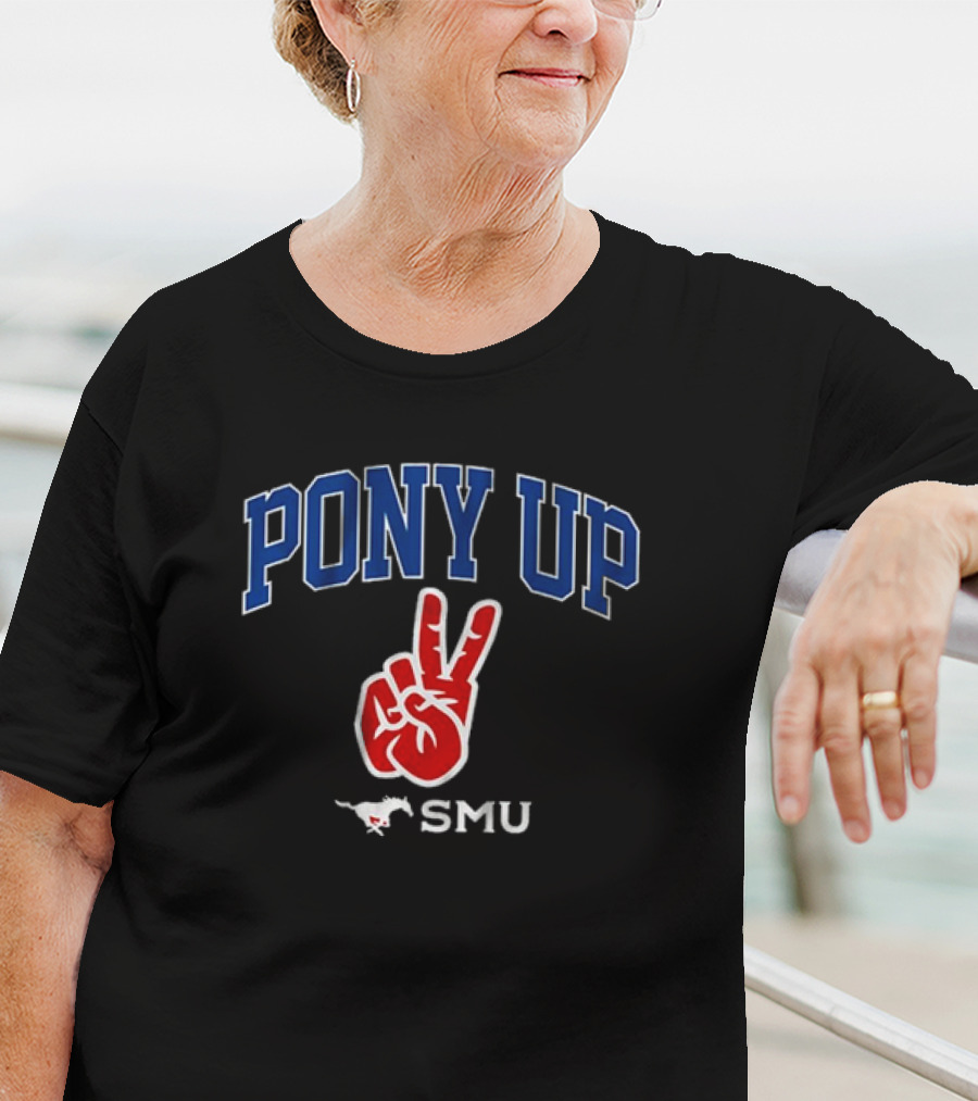 SMU Mustangs Pony Up Victory Hand Gesture T-Shirt