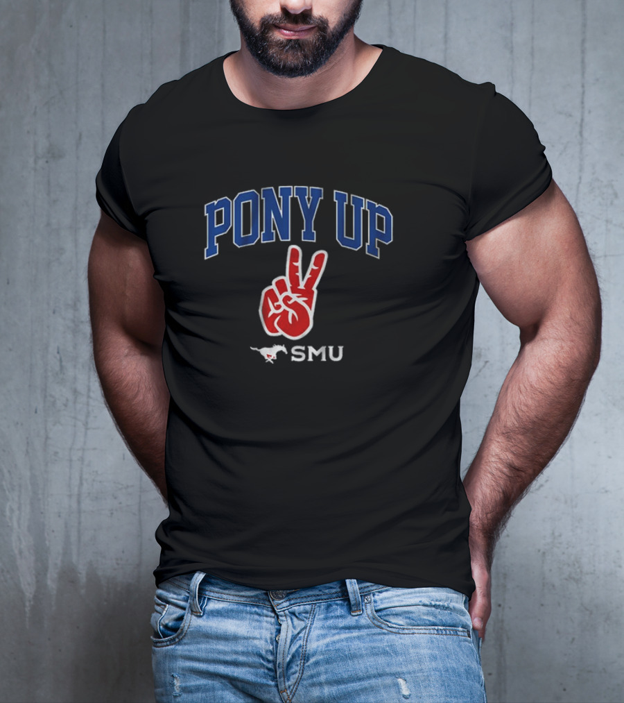 SMU Mustangs Pony Up Victory Hand Gesture T-Shirt