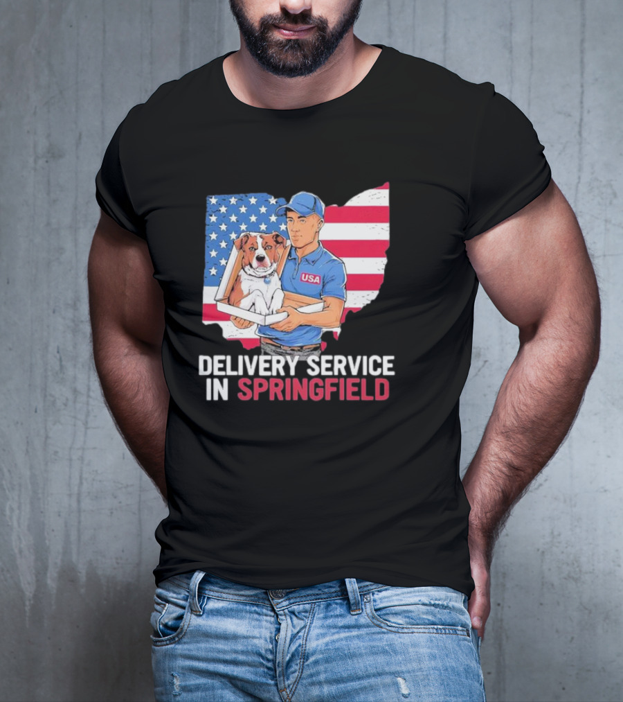 Delivery Service In Springfield USA Dog Parcel Ohio Flag Background T-Shirt