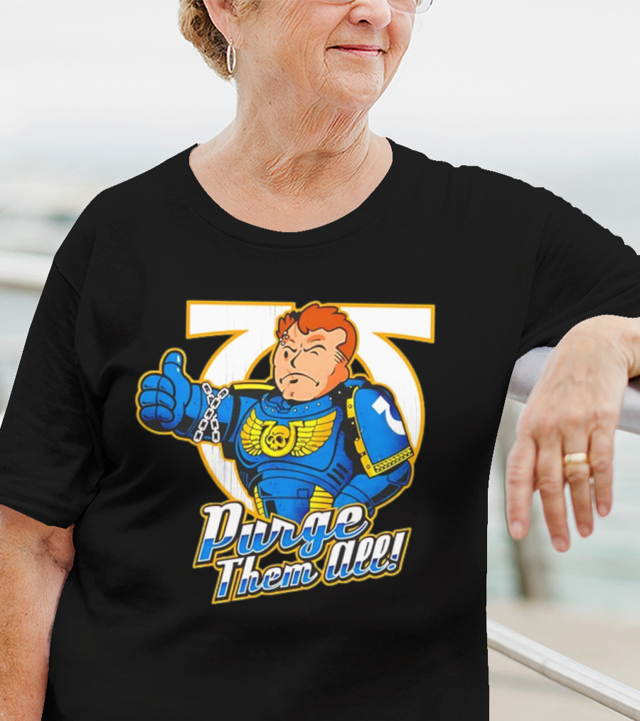 Demetrian Titus Warhammer 40K X Vault Boy Purge Them All Iconic Crossover Mashup T-Shirt