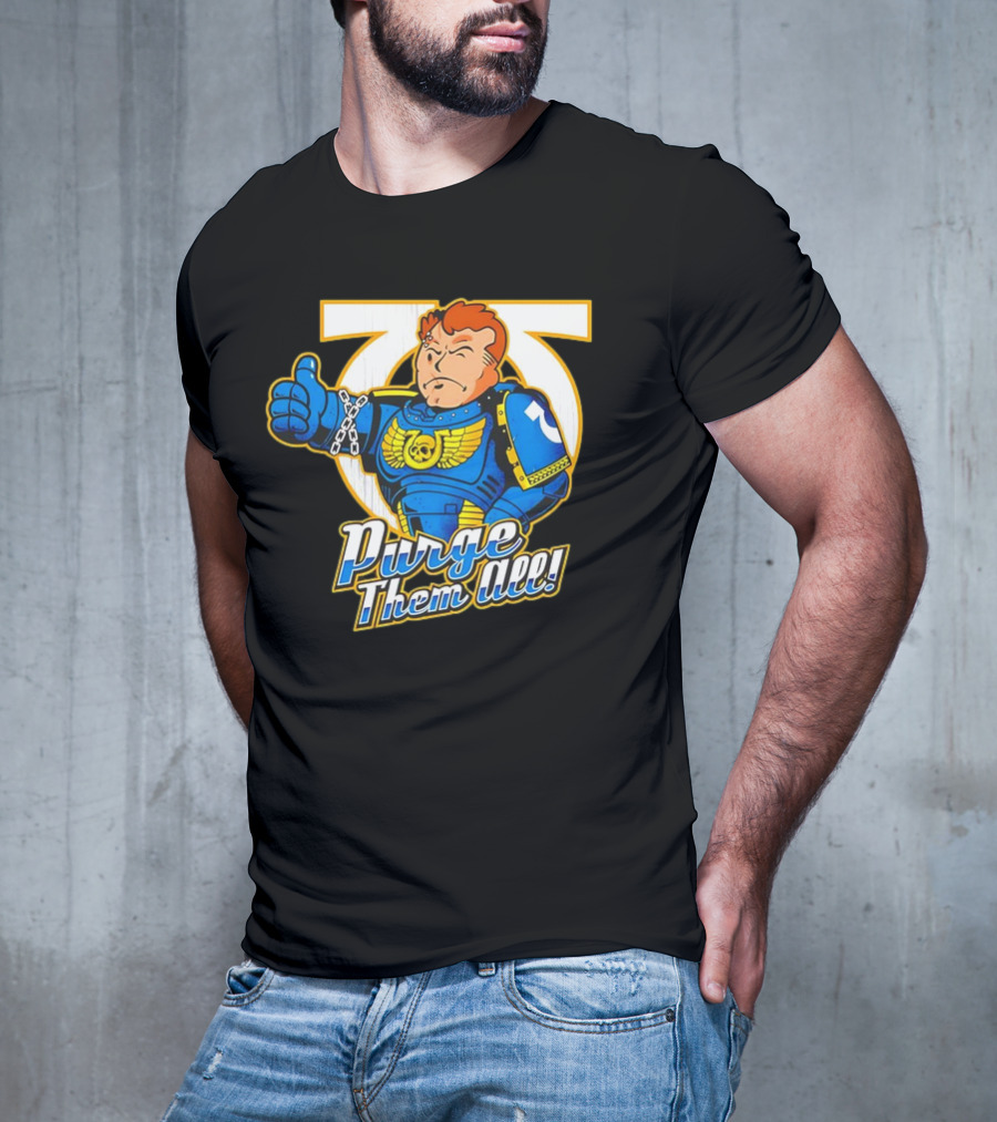 Demetrian Titus Warhammer 40K X Vault Boy Purge Them All Iconic Crossover Mashup T-Shirt