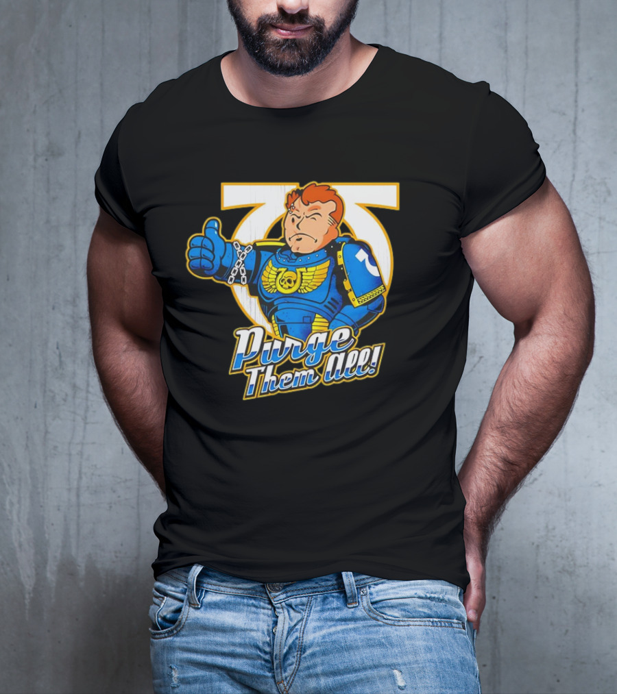 Demetrian Titus Warhammer 40K X Vault Boy Purge Them All Iconic Crossover Mashup T-Shirt