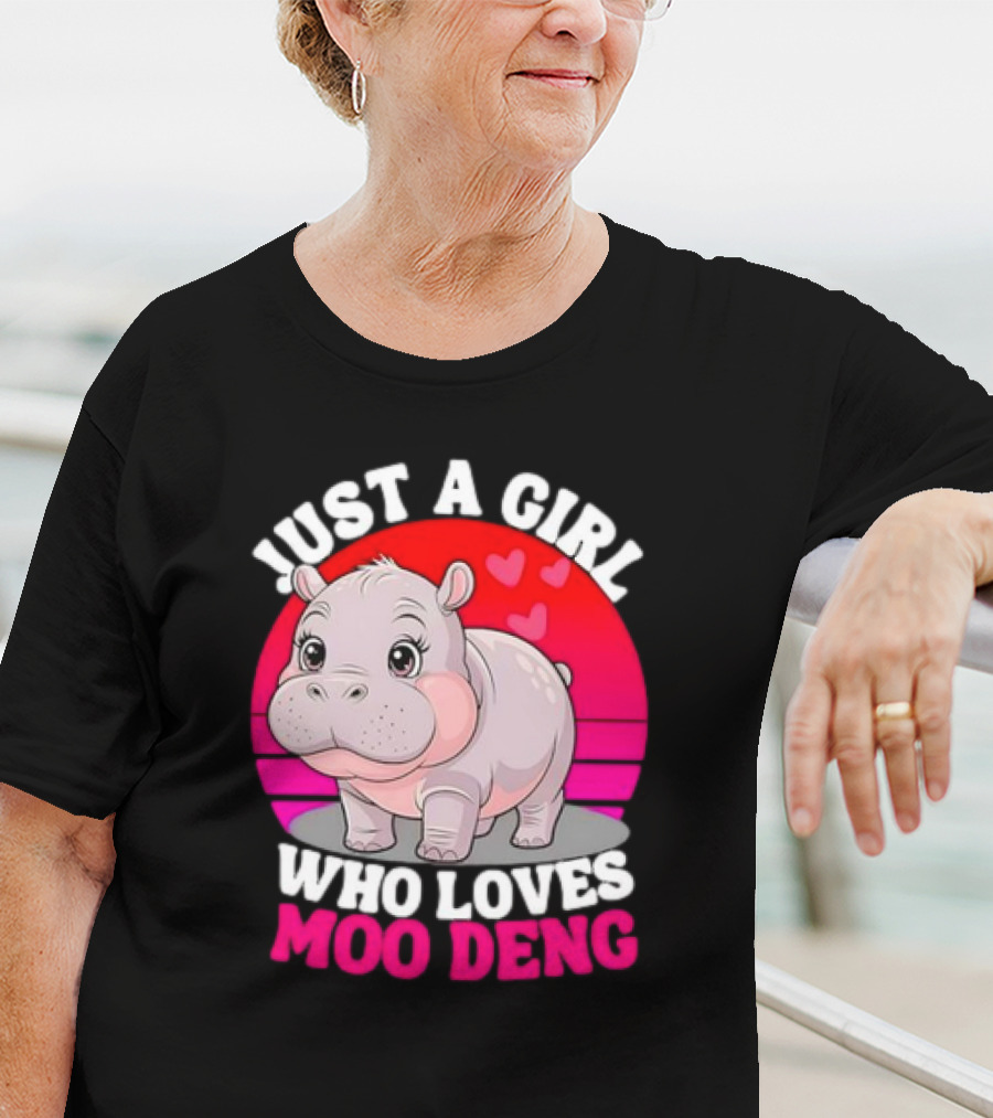 Just A Girl Who Loves Moo Deng Cute Baby Hippo Retro T-Shirt