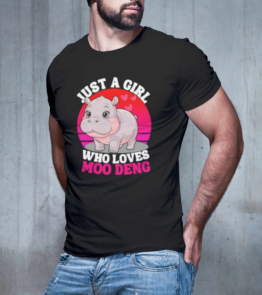 Just A Girl Who Loves Moo Deng Cute Baby Hippo Retro T-Shirt