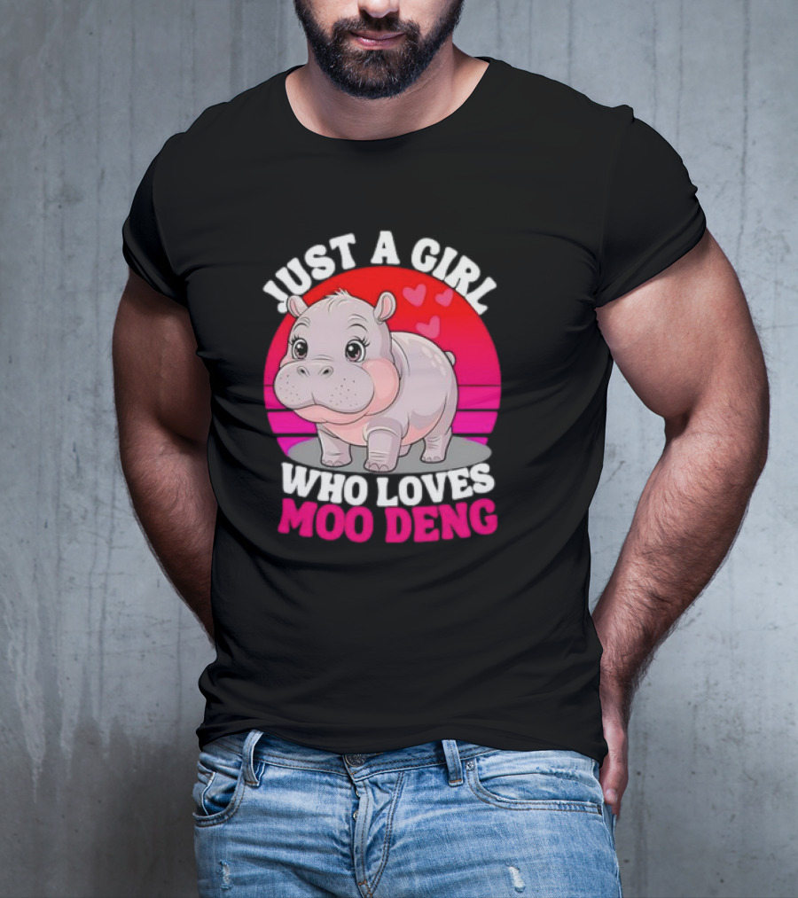 Just A Girl Who Loves Moo Deng Cute Baby Hippo Retro T-Shirt