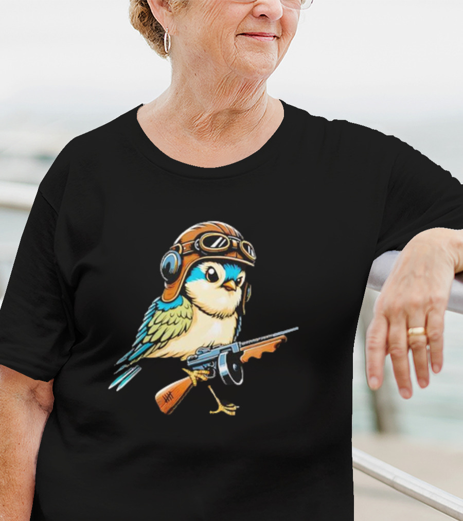 Warbird Meme Fun Bird Wearing Aviator Goggles With Rifle T-Shirt