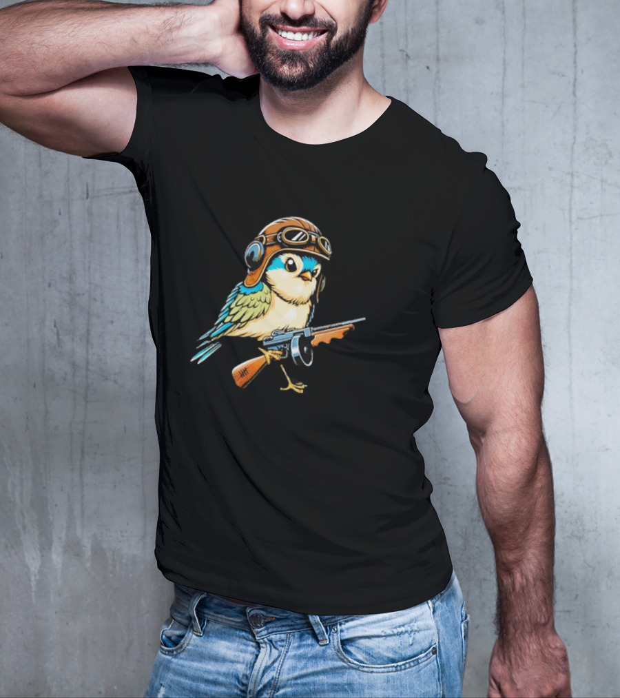 Warbird Meme Fun Bird Wearing Aviator Goggles With Rifle T-Shirt