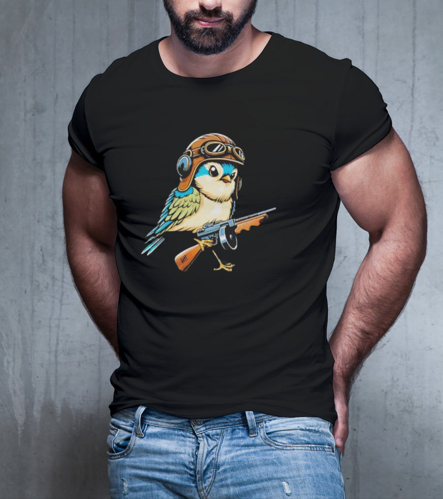 Warbird Meme Fun Bird Wearing Aviator Goggles With Rifle T-Shirt