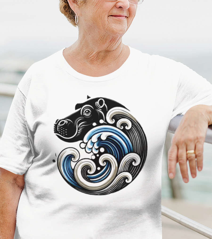 Funny Blue Wave Hippo Moo Deng T-Shirt