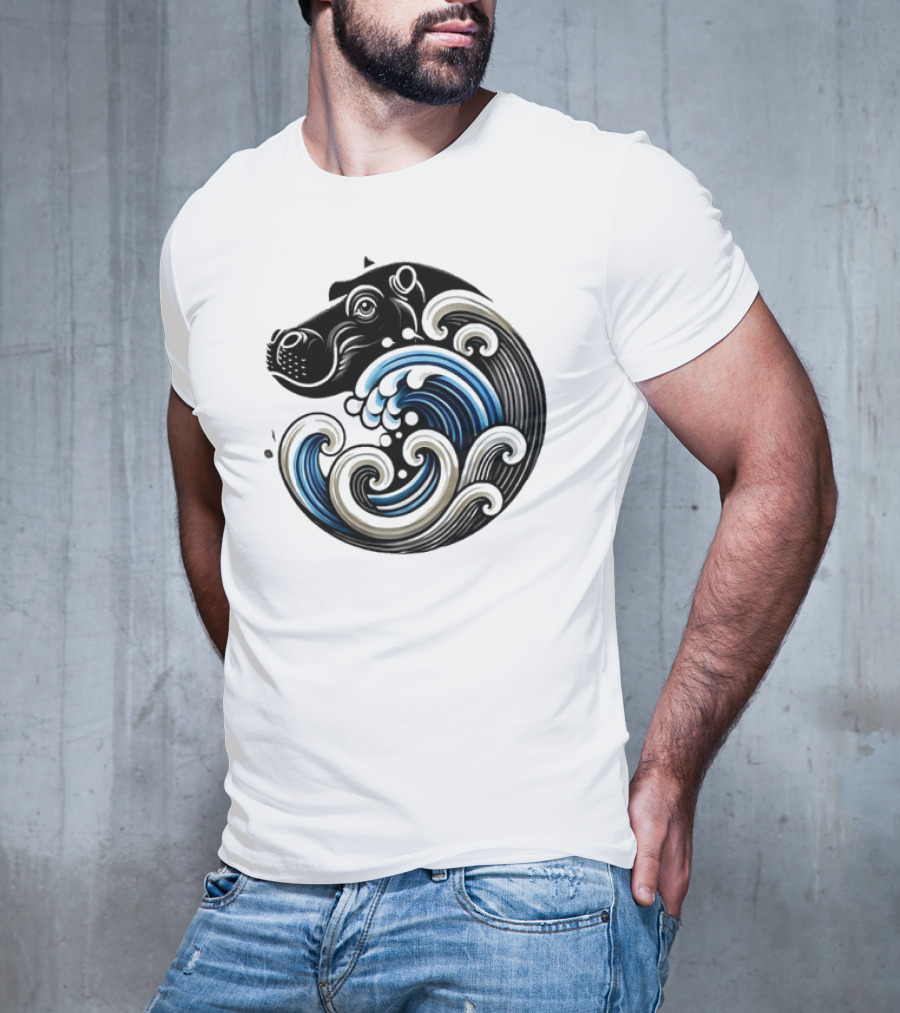 Funny Blue Wave Hippo Moo Deng T-Shirt