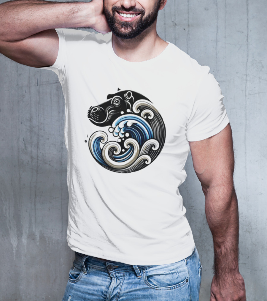 Funny Blue Wave Hippo Moo Deng T-Shirt