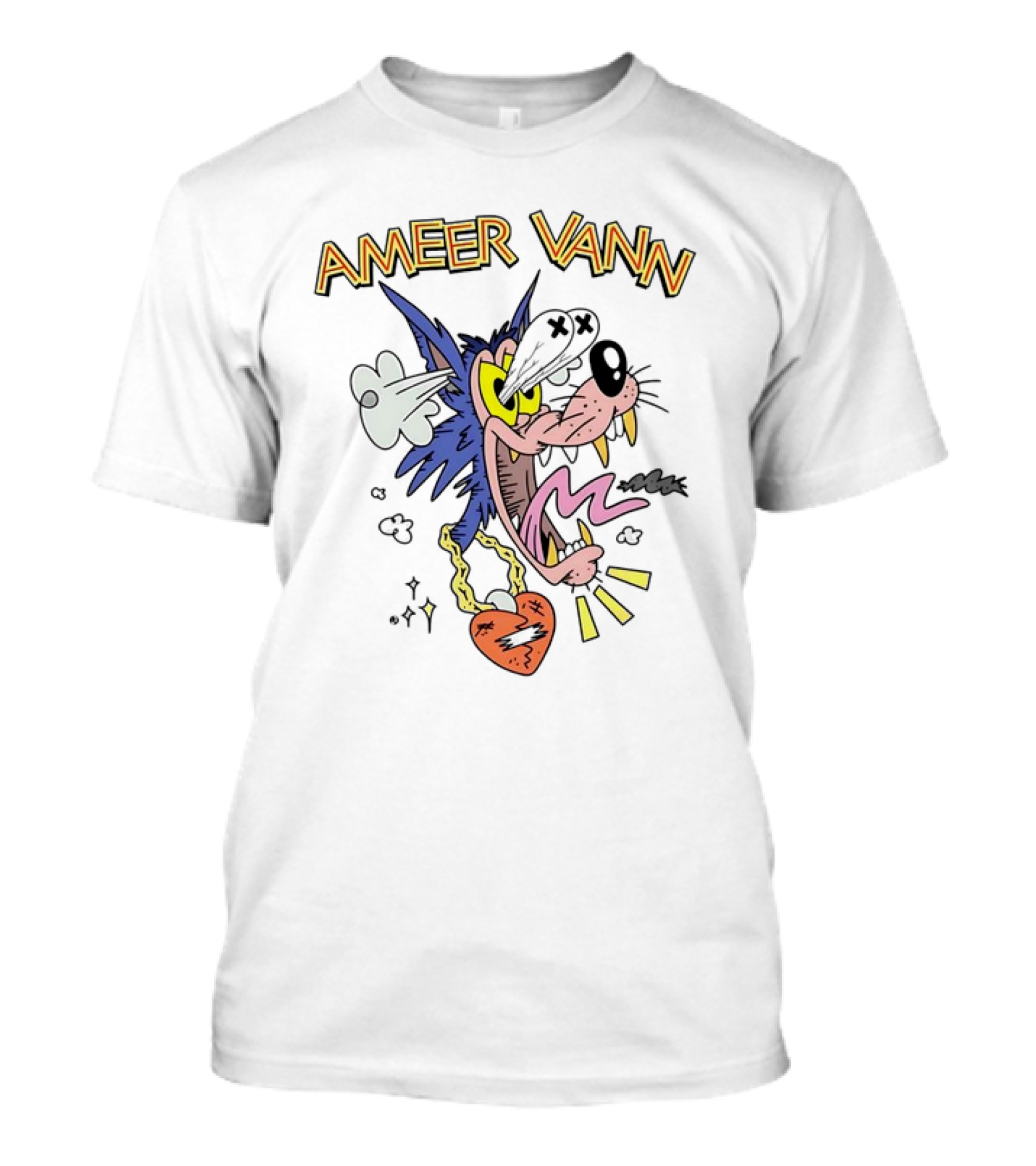 Ameer Vann Cartoon Wolf Heart Necklace T-Shirt