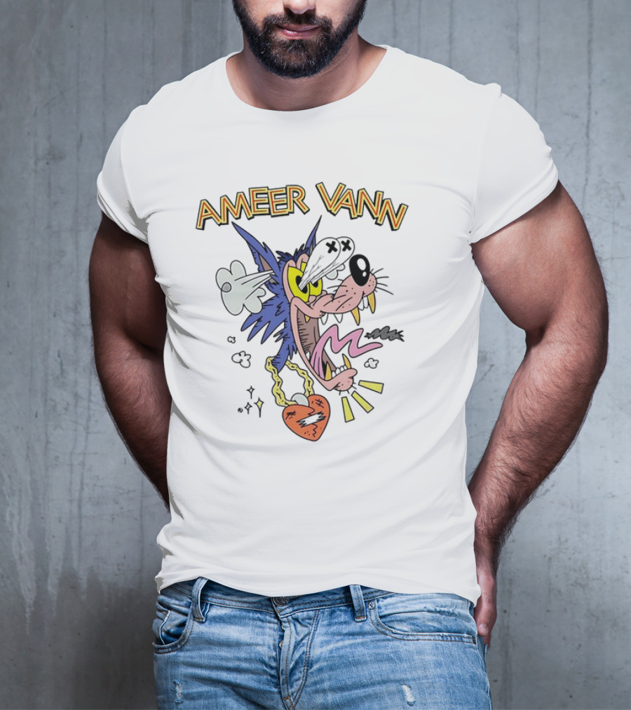Ameer Vann Cartoon Wolf Heart Necklace T-Shirt