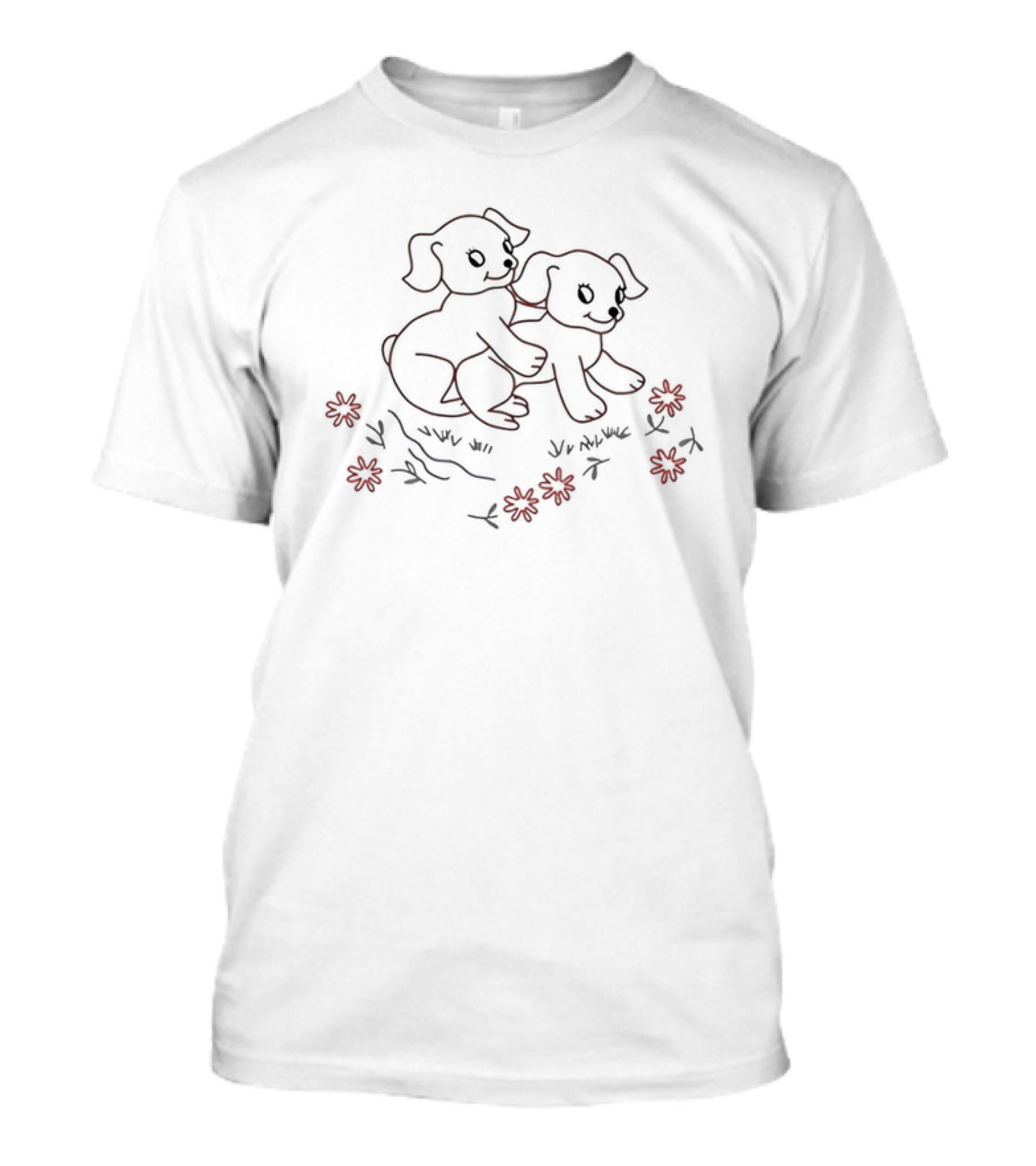 Prezoh Dogmination Funny Puppies Illustration Flowers T-Shirt