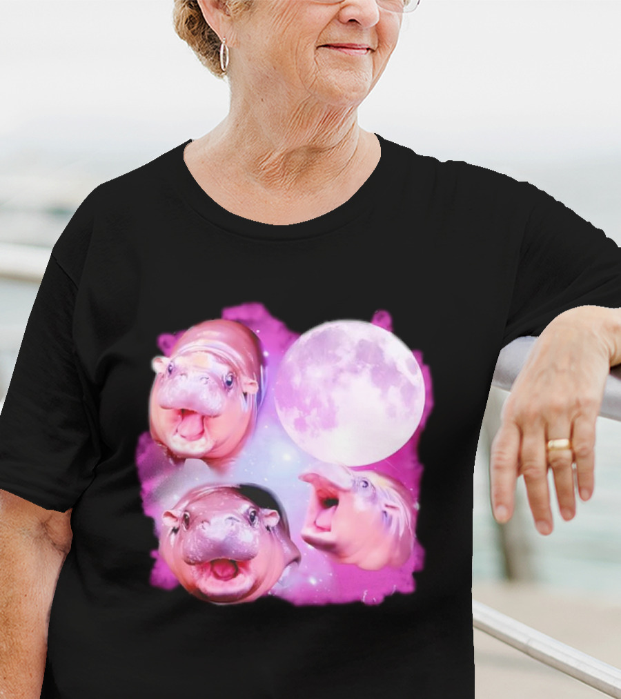 Cute Moo Deng Pink Moon Trio T-Shirt