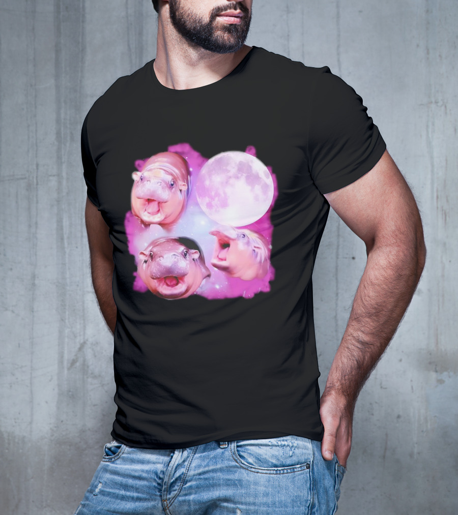 Cute Moo Deng Pink Moon Trio T-Shirt