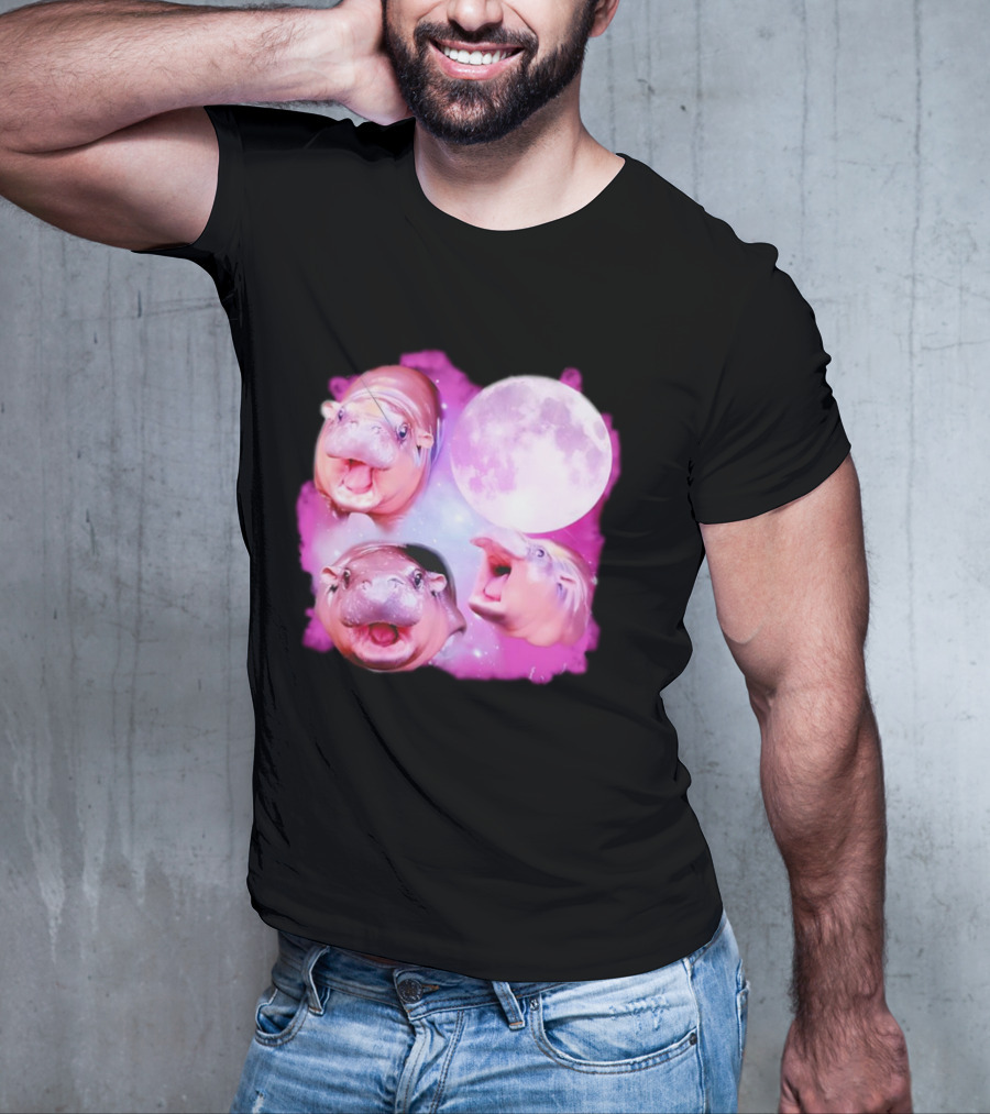 Cute Moo Deng Pink Moon Trio T-Shirt