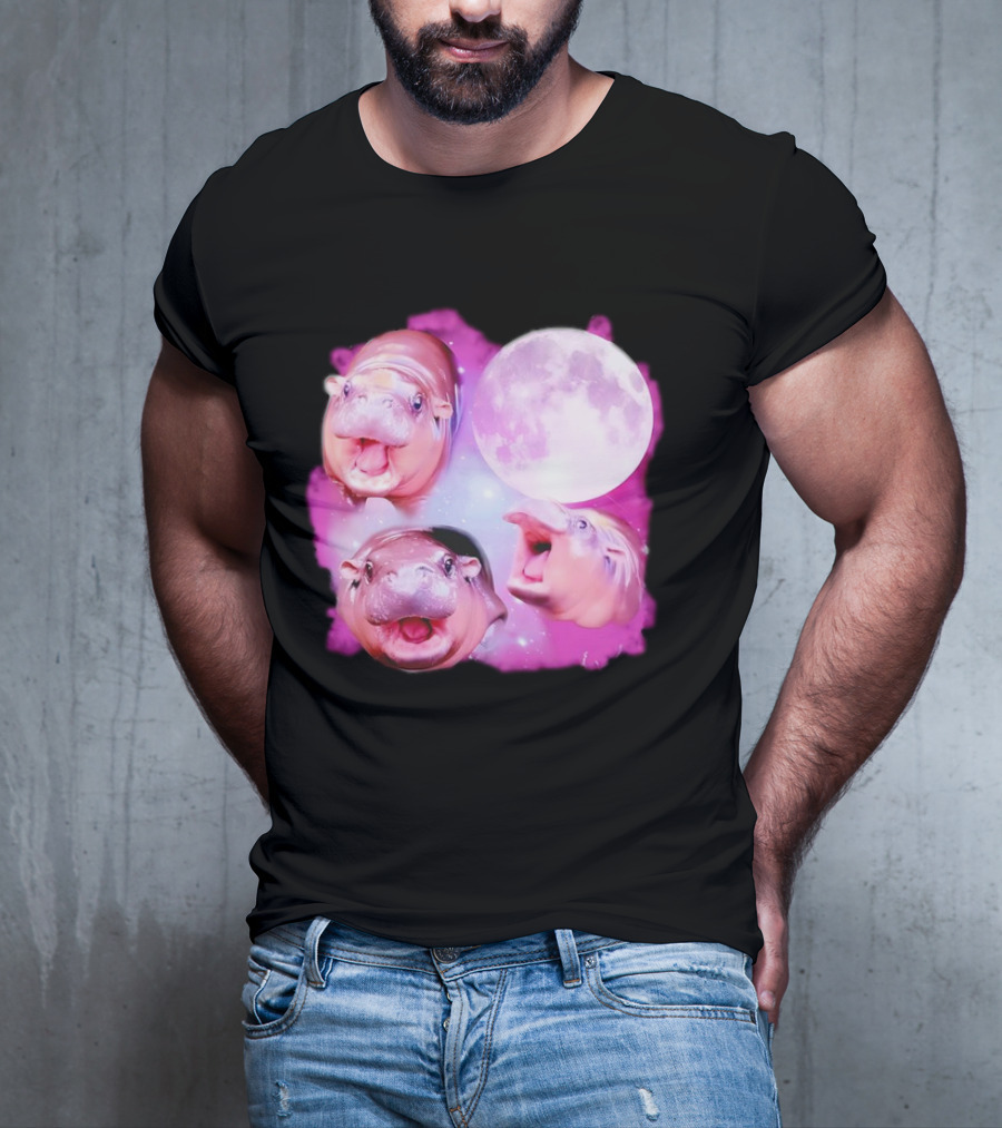 Cute Moo Deng Pink Moon Trio T-Shirt