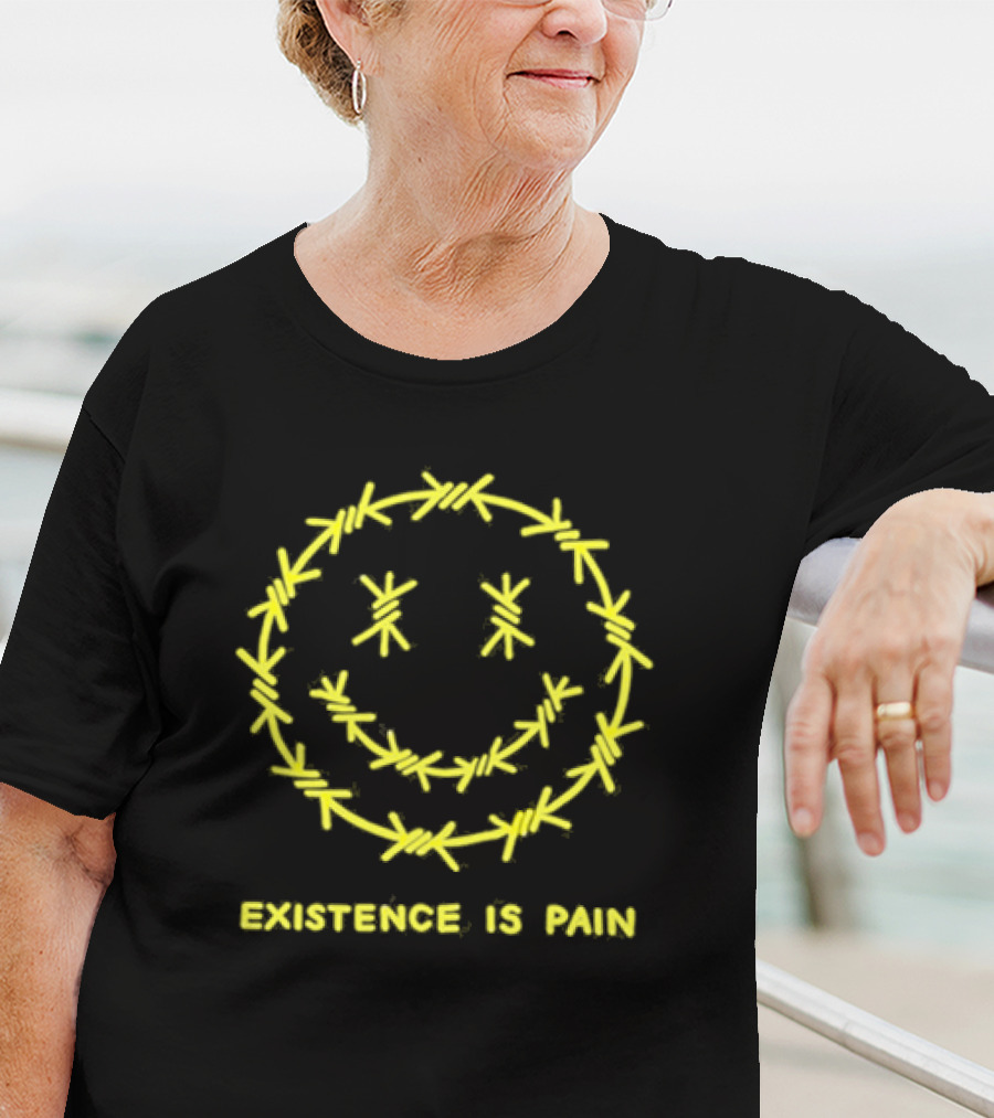 Existence Is Pain Barbed Wire Smile Icon T-Shirt