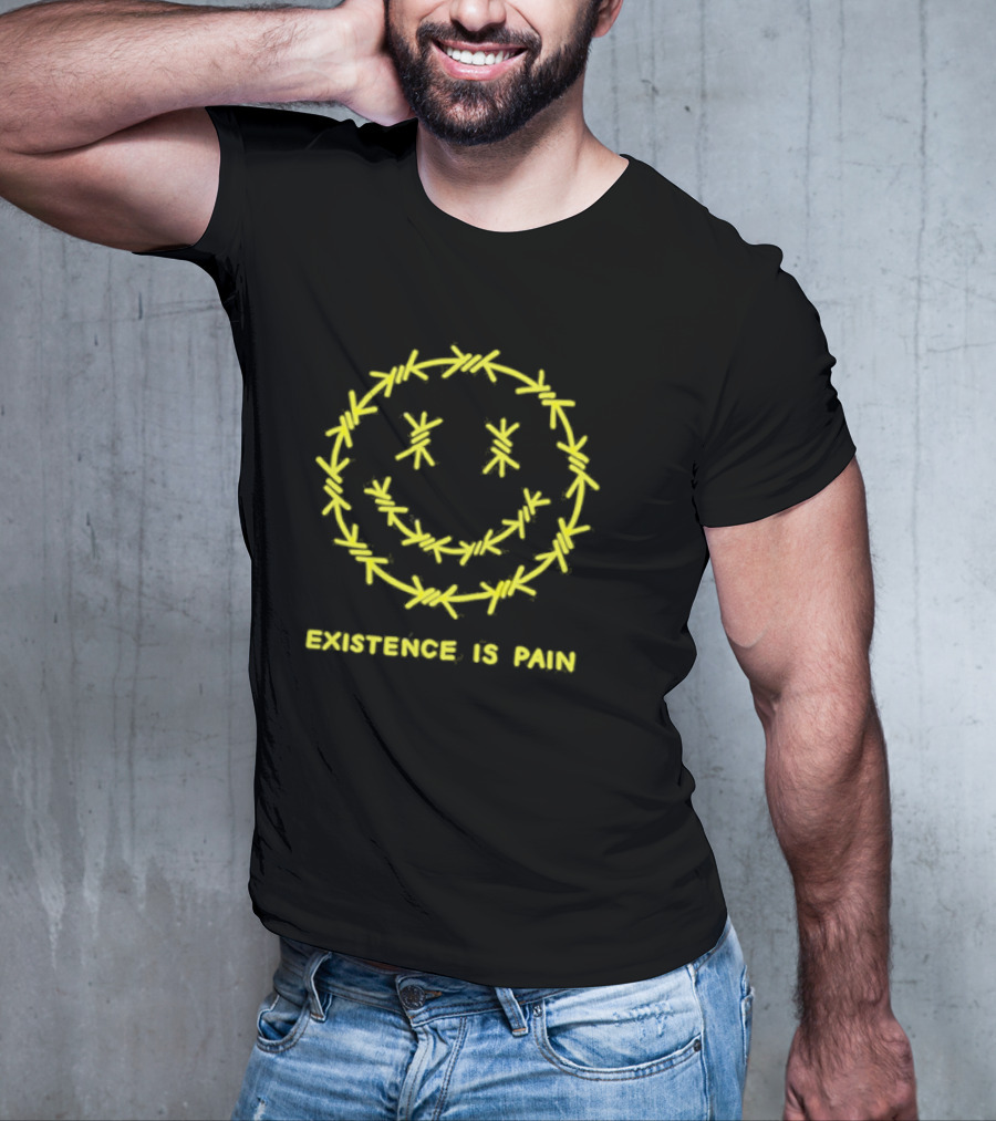 Existence Is Pain Barbed Wire Smile Icon T-Shirt