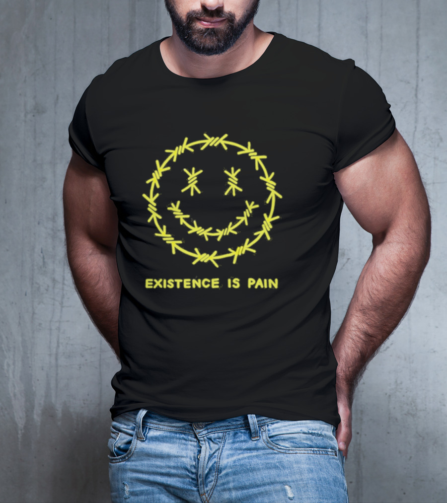 Existence Is Pain Barbed Wire Smile Icon T-Shirt