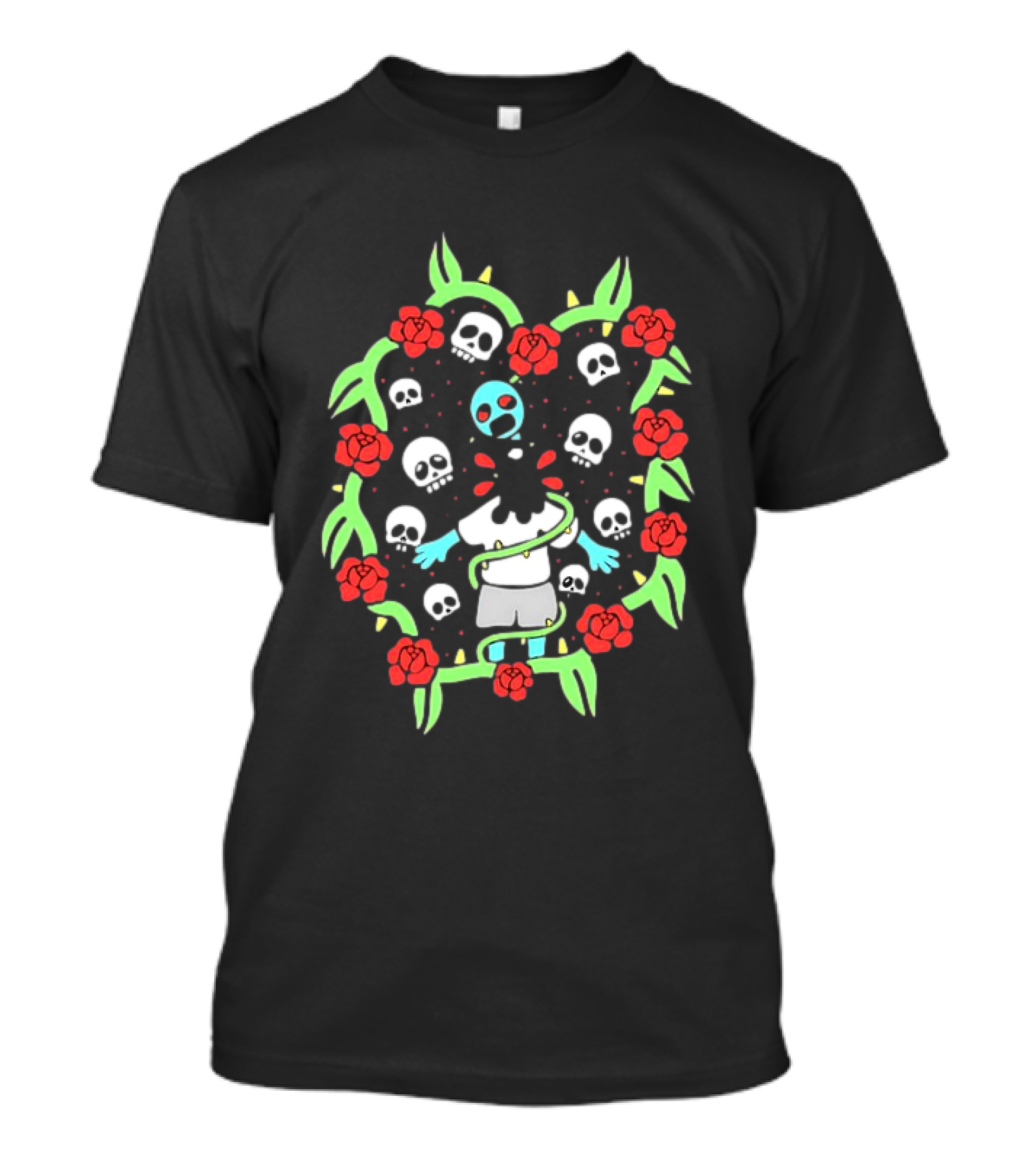 Zombie Surrounded By Roses And Skulls T-Shirt