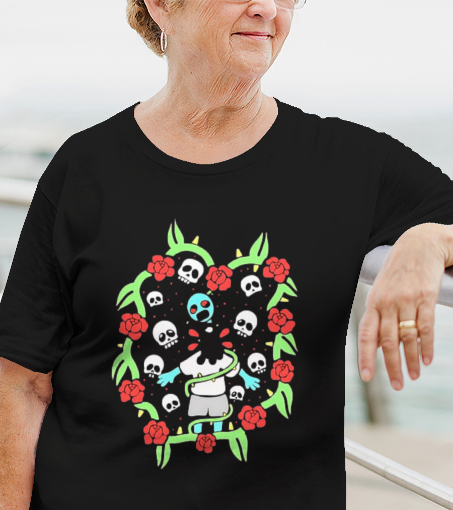 Zombie Surrounded By Roses And Skulls T-Shirt