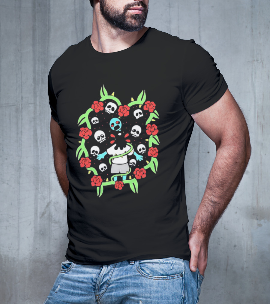 Zombie Surrounded By Roses And Skulls T-Shirt