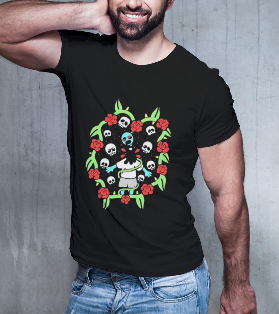Zombie Surrounded By Roses And Skulls T-Shirt