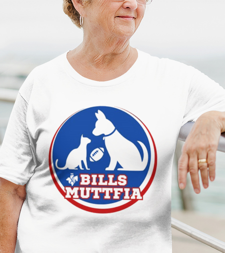 Buffalo Bills Muttfia Bills Muttfia Silhouette With Dog Cat Football T-Shirt