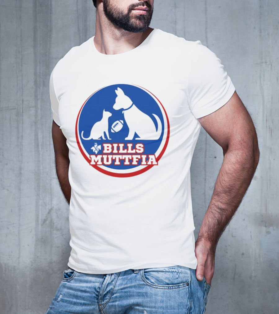 Buffalo Bills Muttfia Bills Muttfia Silhouette With Dog Cat Football T-Shirt