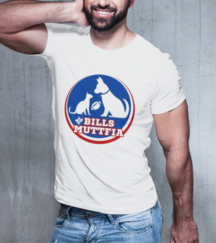 Buffalo Bills Muttfia Bills Muttfia Silhouette With Dog Cat Football T-Shirt