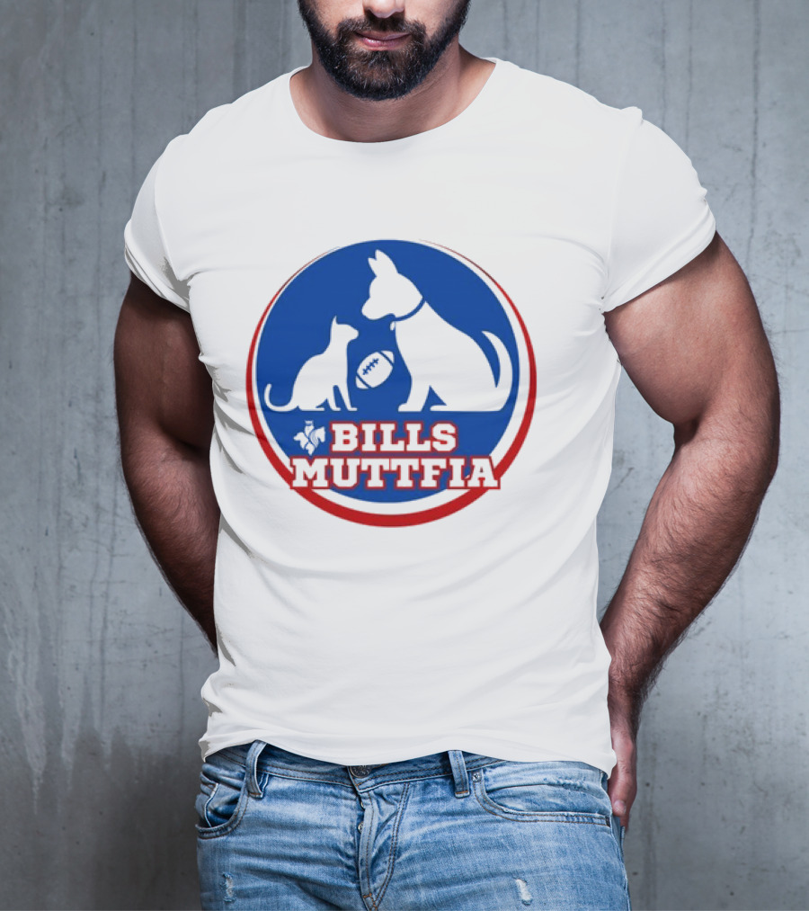 Buffalo Bills Muttfia Bills Muttfia Silhouette With Dog Cat Football T-Shirt