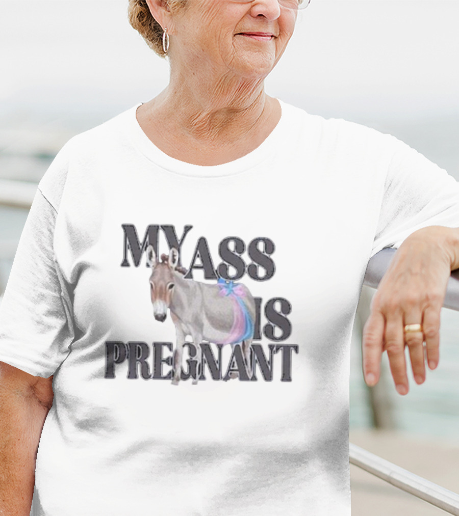 Katie Van My Ass Is Pregnant Text With Donkey And Purple Blue Tail T-Shirt