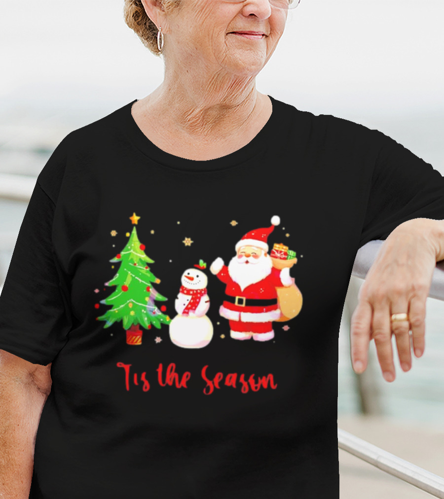 Tis The Season Santa Claus Snowman Christmas Tree T-Shirt