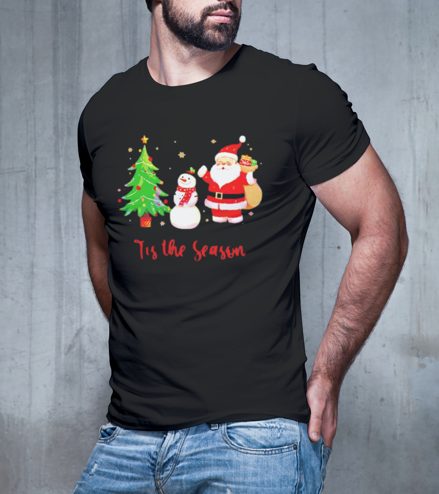 Tis The Season Santa Claus Snowman Christmas Tree T-Shirt
