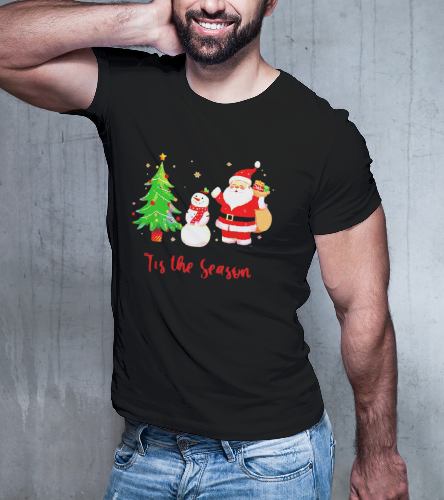 Tis The Season Santa Claus Snowman Christmas Tree T-Shirt