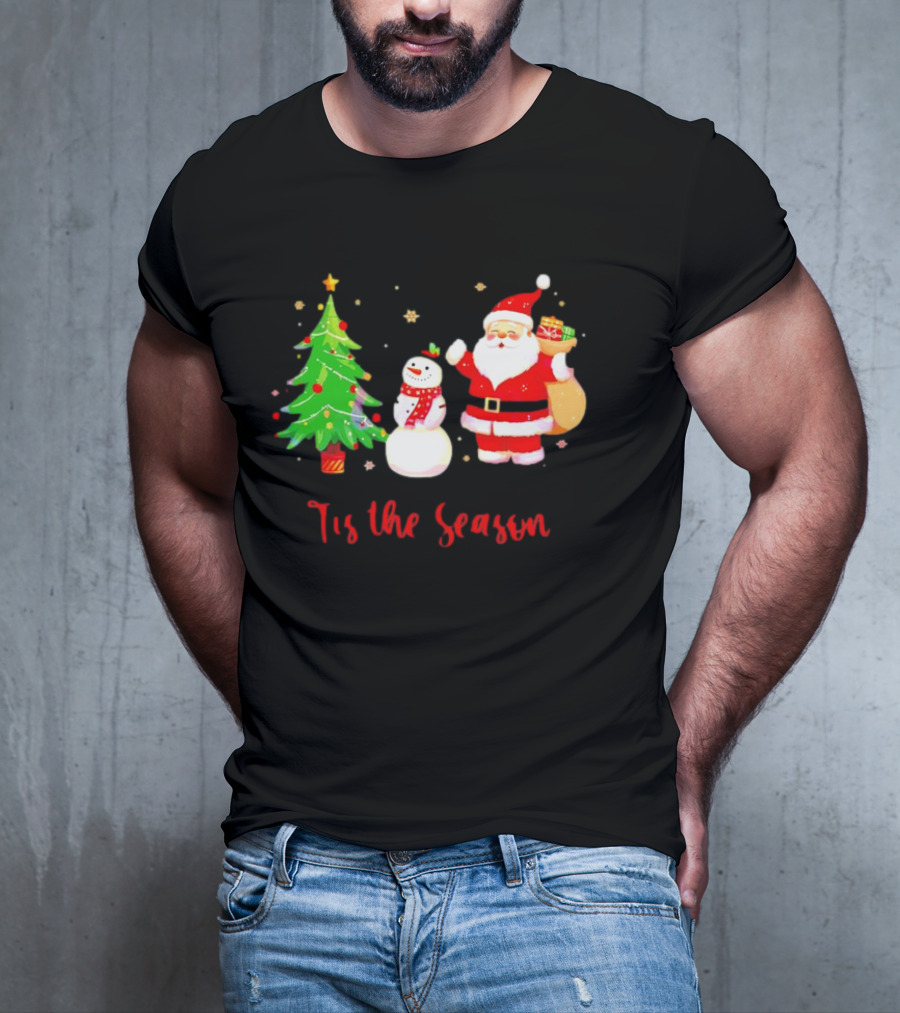 Tis The Season Santa Claus Snowman Christmas Tree T-Shirt