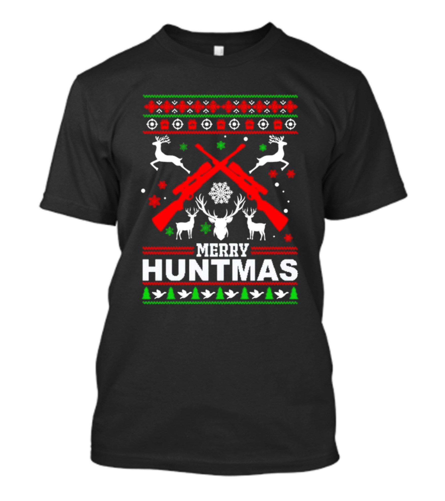 Merry Huntmas Christmas Reindeer Guns And Antlers Holiday T-Shirt