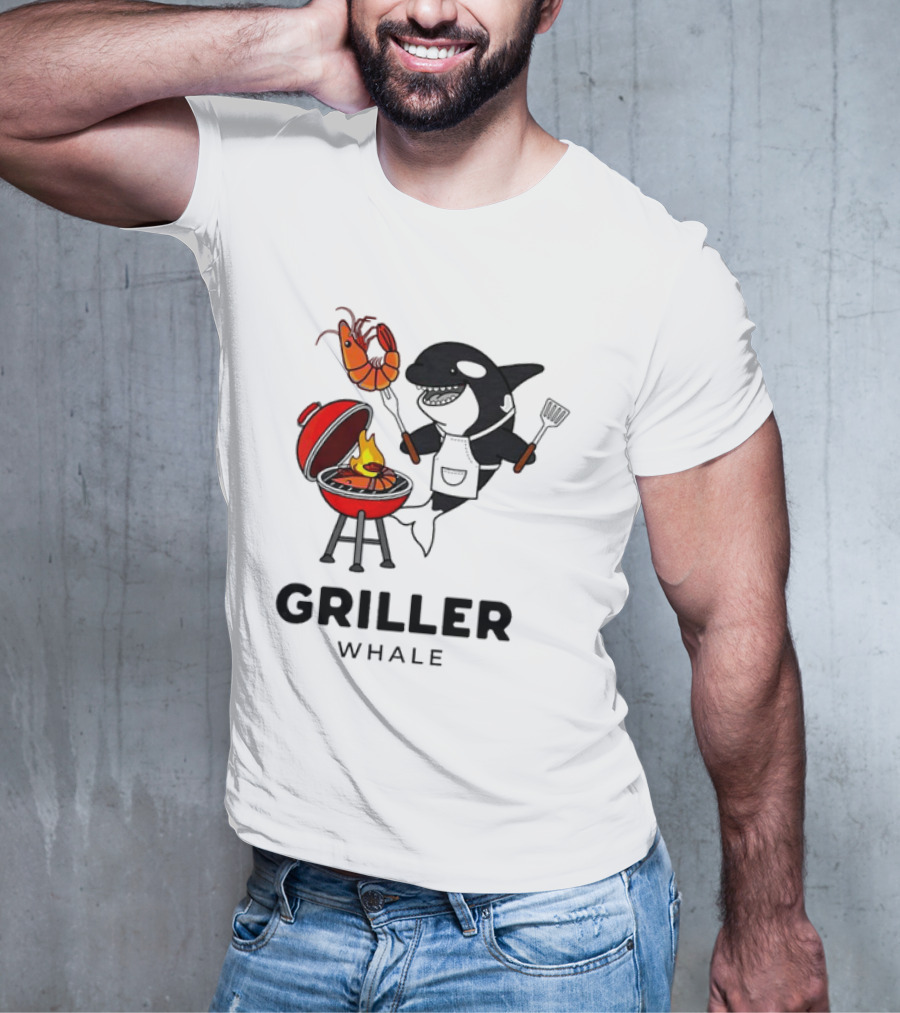 Griller Whale BBQ Cartoon Apron And Spatula With Lobster T-Shirt