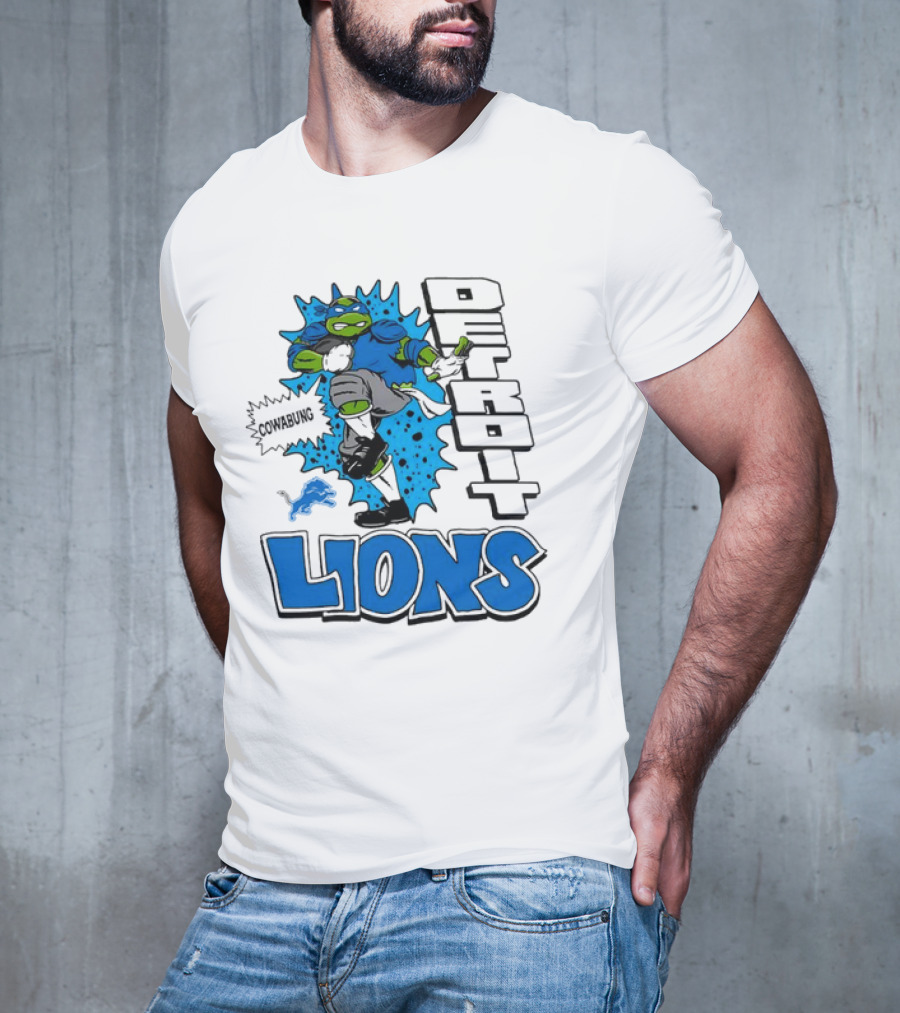 Leonardo Ninja Turtles Cowabunga Detroit Lions Football T-Shirt
