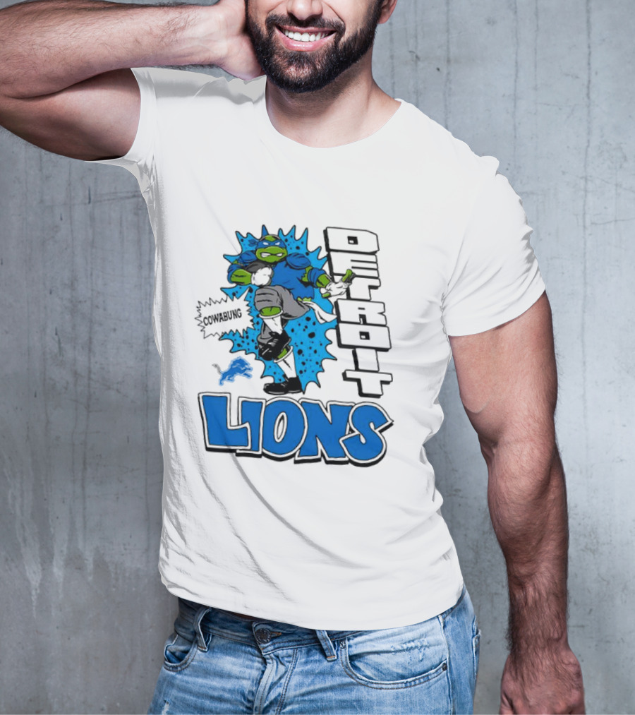 Leonardo Ninja Turtles Cowabunga Detroit Lions Football T-Shirt