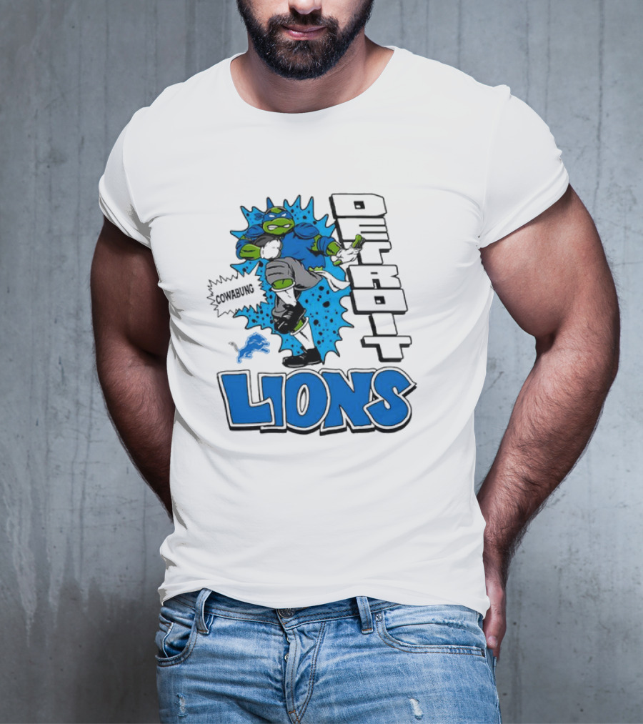 Leonardo Ninja Turtles Cowabunga Detroit Lions Football T-Shirt