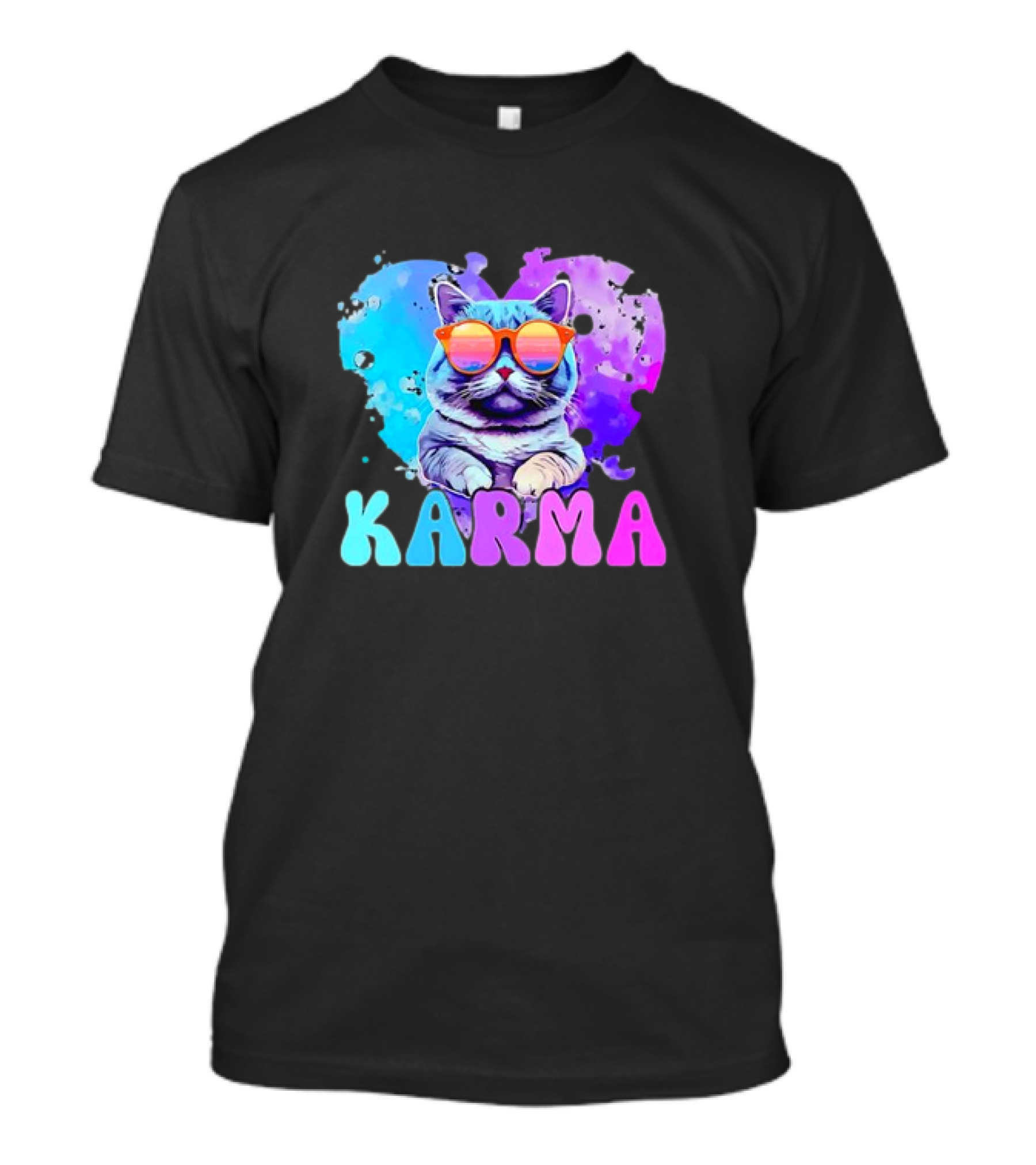 Cat Lover Karma Heart Shape Retro Sunglasses T-Shirt