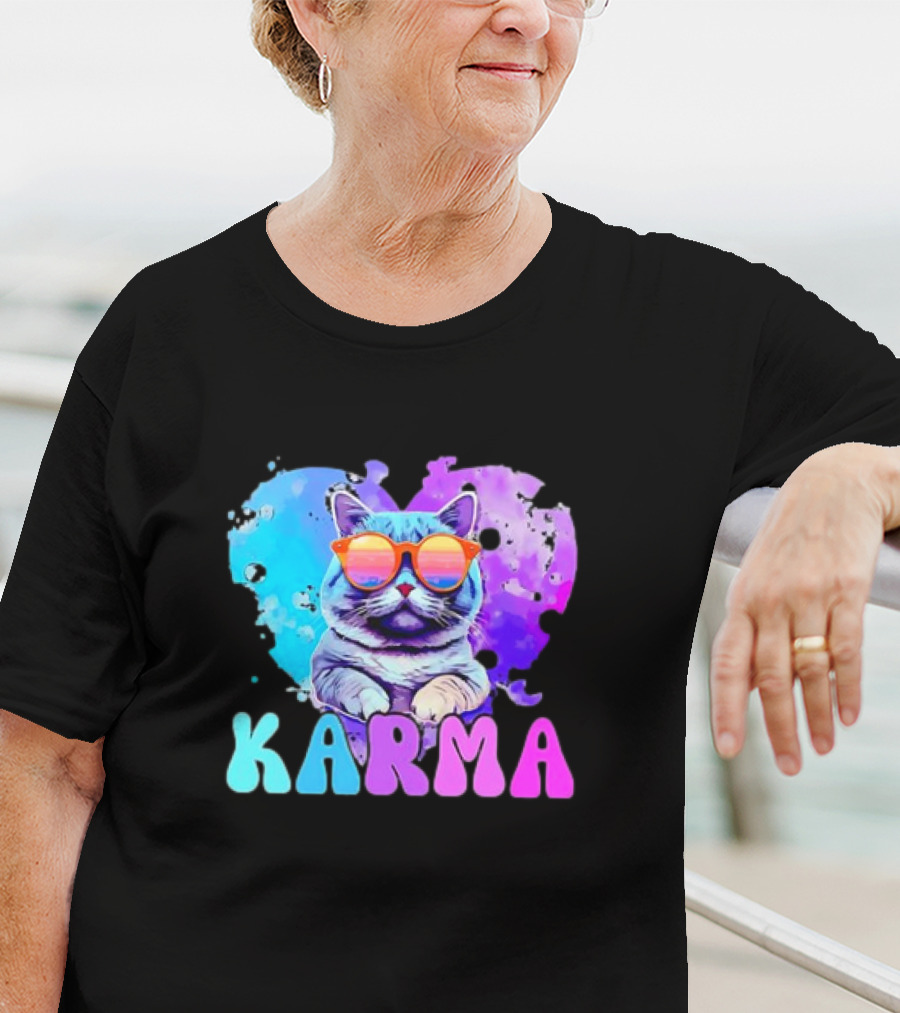 Cat Lover Karma Heart Shape Retro Sunglasses T-Shirt