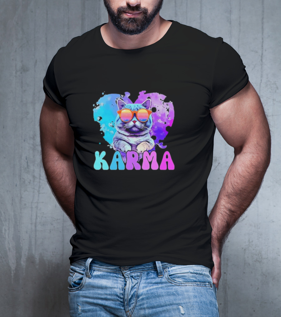 Cat Lover Karma Heart Shape Retro Sunglasses T-Shirt